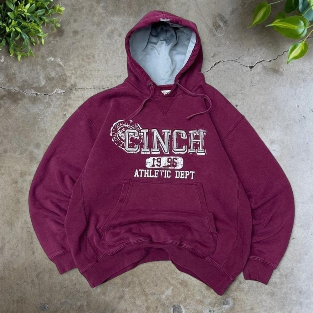 Vintage Y2K Burgundy and white Cinch athletic hoodie size L